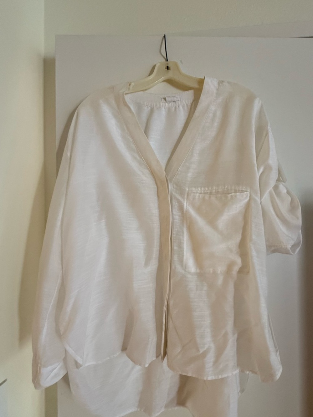 Helmut Lang Cream White Lightweight V-Neck Blouse